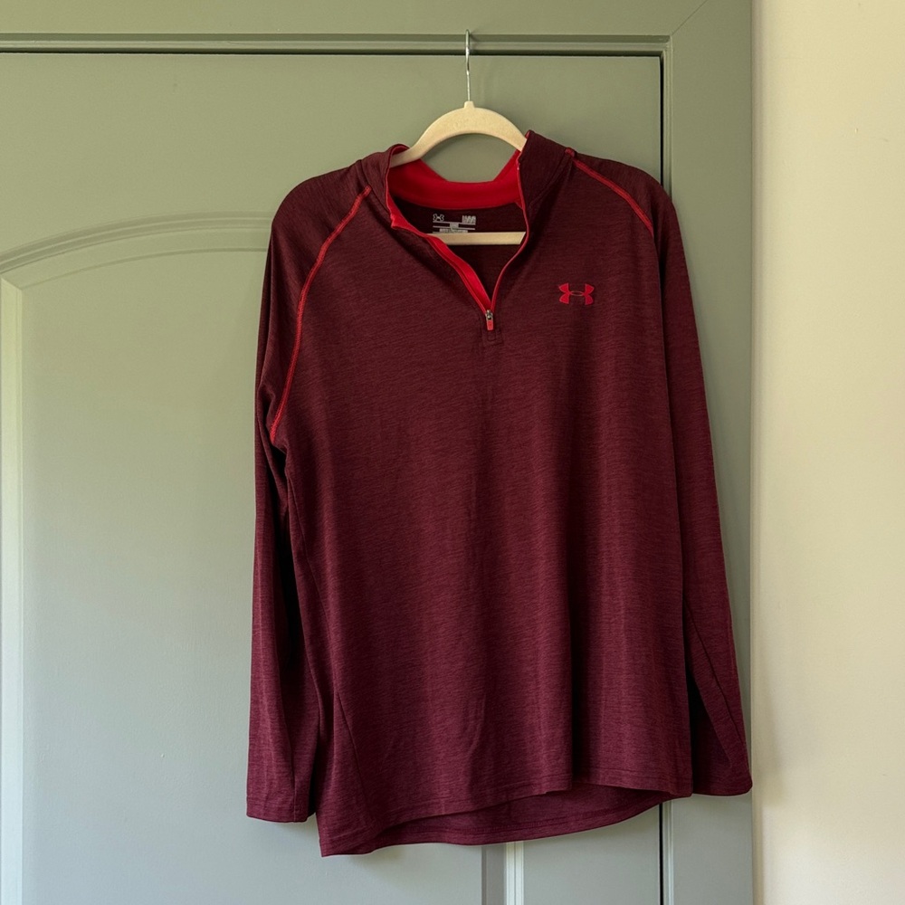 Under Armour Maroon and Red Quarter-Zip Pullover
